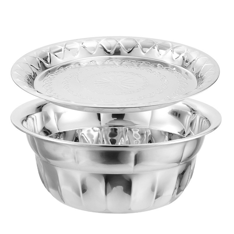 Export Cross-Border Thickened Set Of Basin Household Set Tableware Manufacturers Wholesale Plate Stainless Steel Plate Flower Pot Item Picture