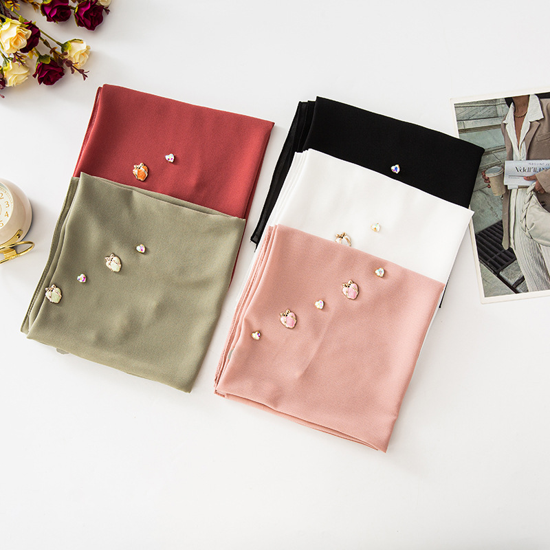 Live Hair Of The New Pearl Chiffon Small Fresh Sweet Peach Heart Scarf Tubai Hui Gauze Scarf 90Cm Square