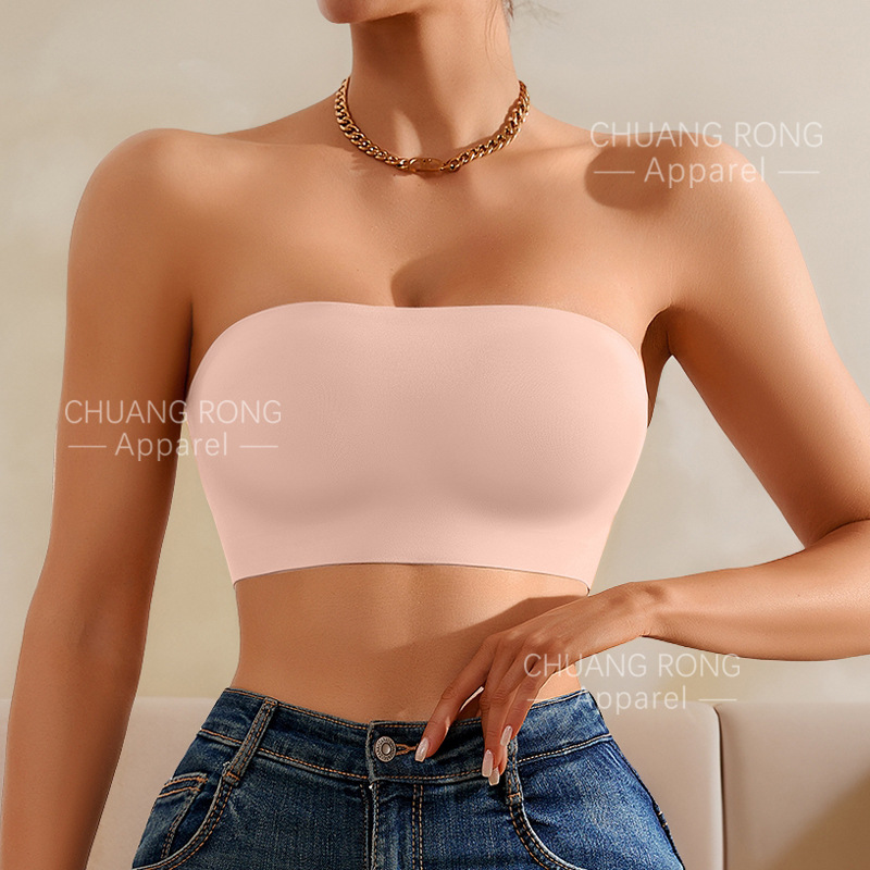 Cross-border large-sized, seamless ice silk strapless women's summer thin, breathable, sexy, gathering, anti-exposure, strapless women's underwear