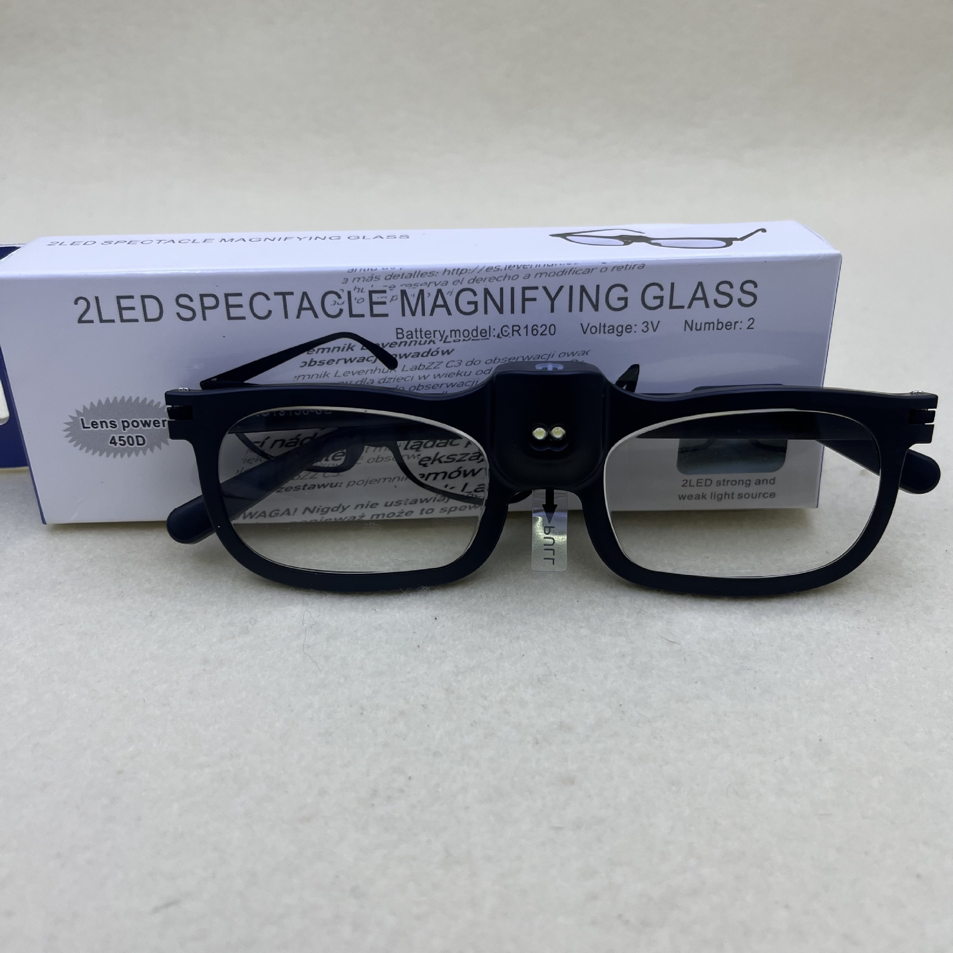 新品19156/450D眼镜式带2LED灯放大镜 200度老花镜老人阅读跨境详情图2