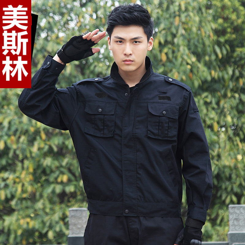 Security training uniform, spring, autumn and winter grid style set, men's jacket-style duty training uniform, security work uniform