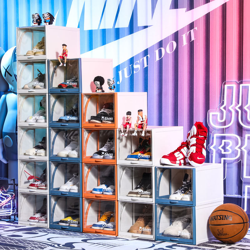 Transparent plastic shoe box, pull-out drawer type aj shoe storage box, anti-oxidation ball shoe cabinet, stackable shoe rack for organization Application Scenario