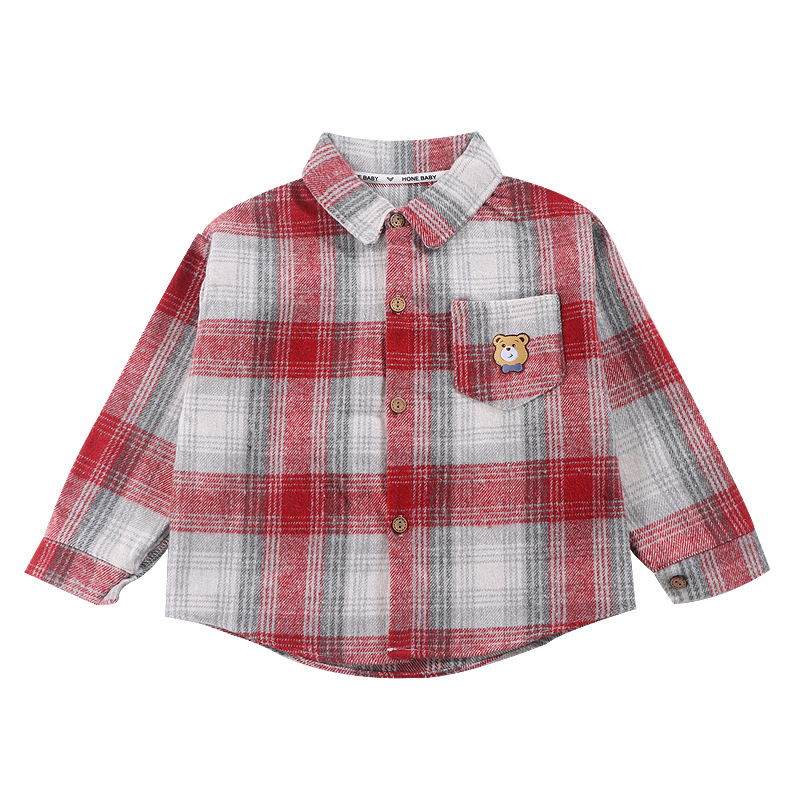 New Korean style children's shirts for autumn and winter: boys' lapel checked top, girls' casual cardigan, long-sleeved base layer Item Picture