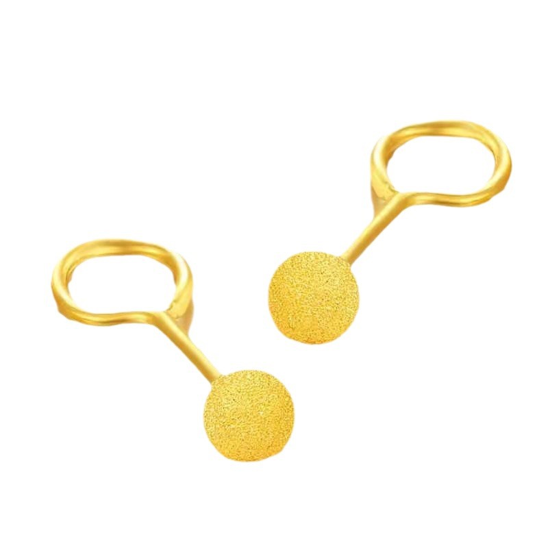 Vietnamese sand-gold frosted glitter hook stud earrings for women, simple and fashionable solid bean-shaped round beads and glossy beads straight stud earrings Item Picture