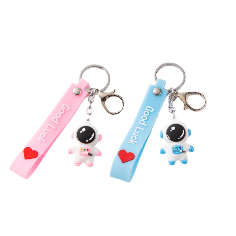 Astronaut action figure keychain astronaut cartoon bag Gift pendant Wholesale car silicone leather rope keychain Item Picture