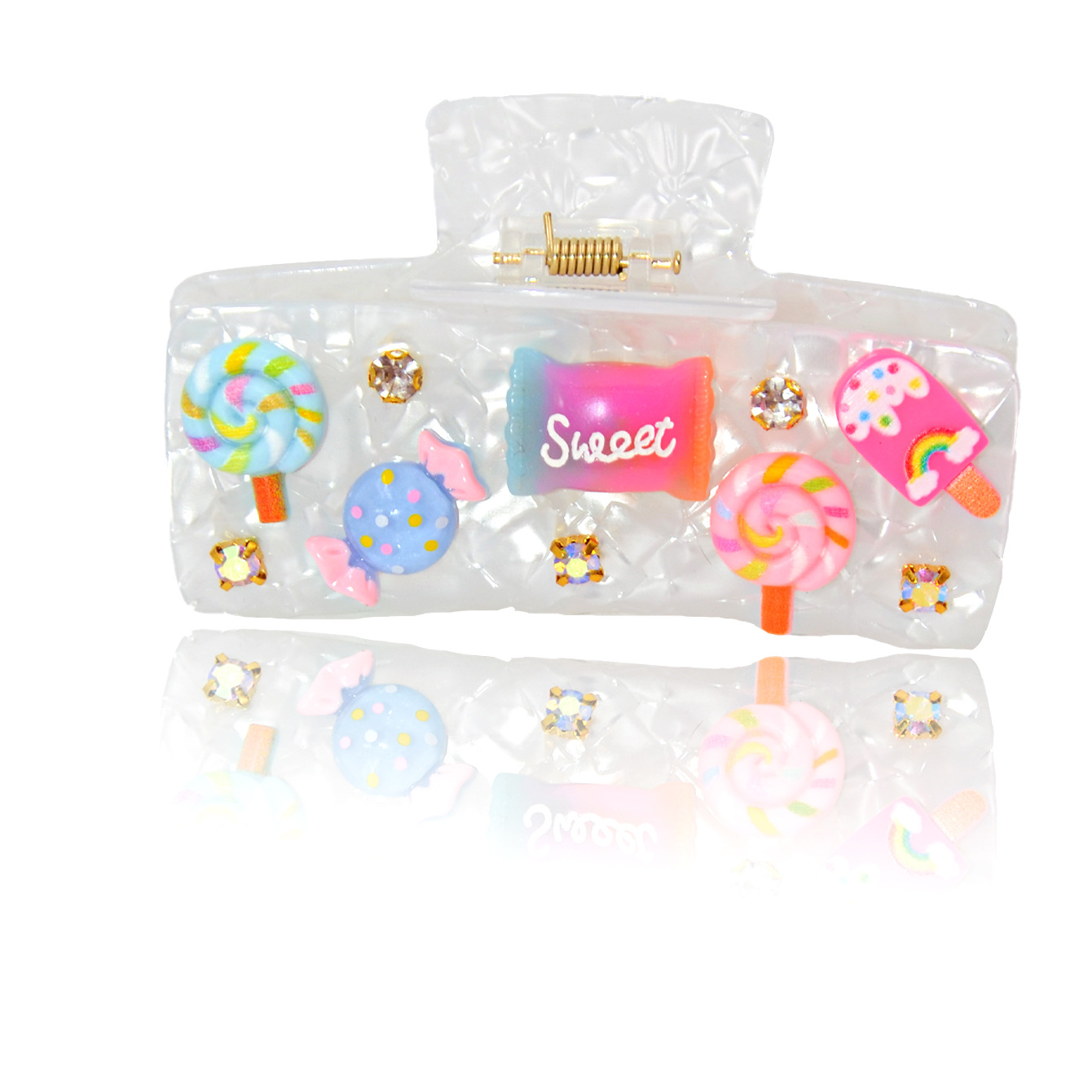 Qiwei Accessories' exclusive cross-border new marble-patterned acrylic scratch-and-stick candy accessory, diamond sweet large hairpin, cute and versatile details Picture