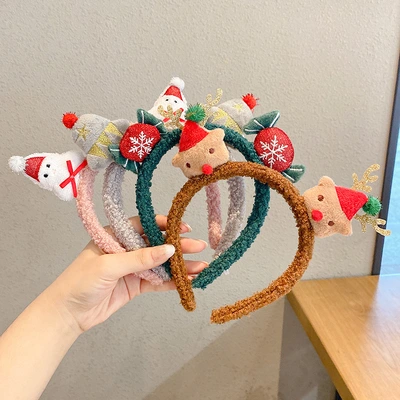 Cute cartoon plush Christmas headband Girl Heart Mori Hairball antler Santa Claus headband Christmas hair accessories thumbnail