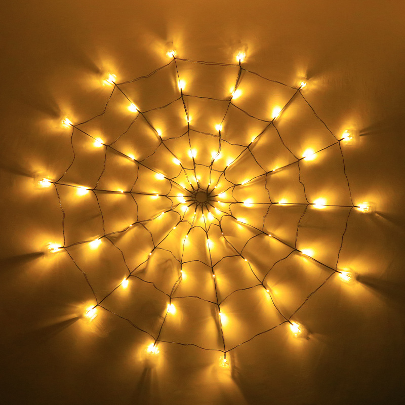 Halloween luminous spider web light led festival light string, Ghost Festival terrifying wall atmosphere decoration, remote control light cross-border Application Scenario