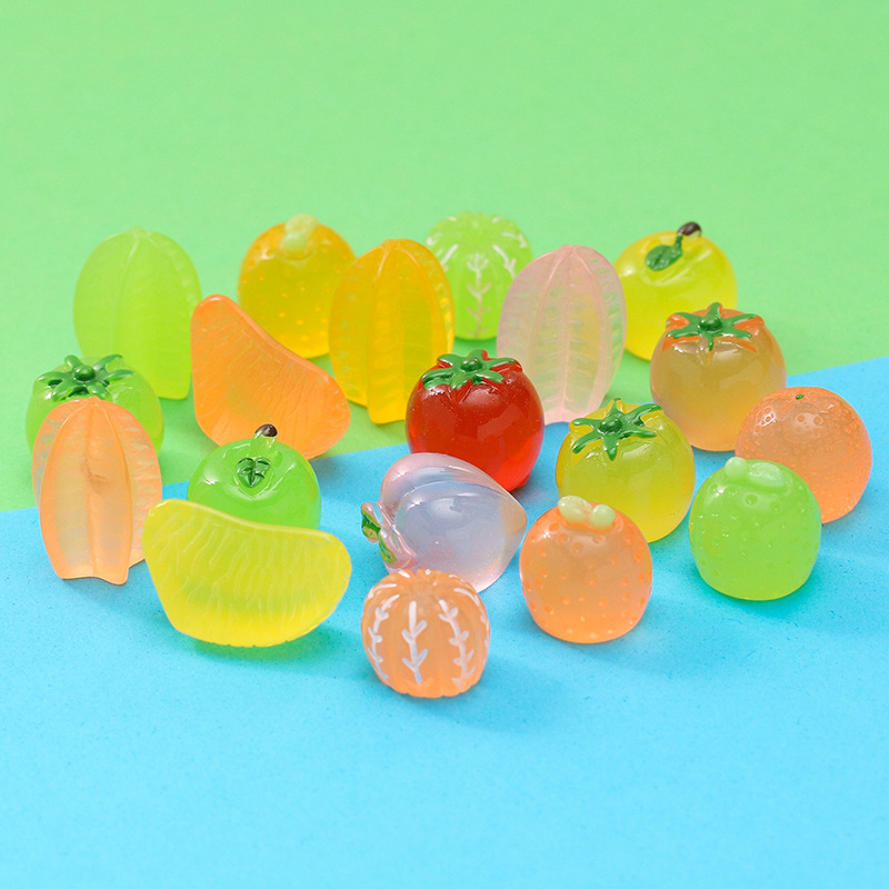 Three-dimensional luminous orange, persimmon, star fruit simulation fruit miniature food and toy ornaments, children's toys, gifts, resin accessories Specification drawing