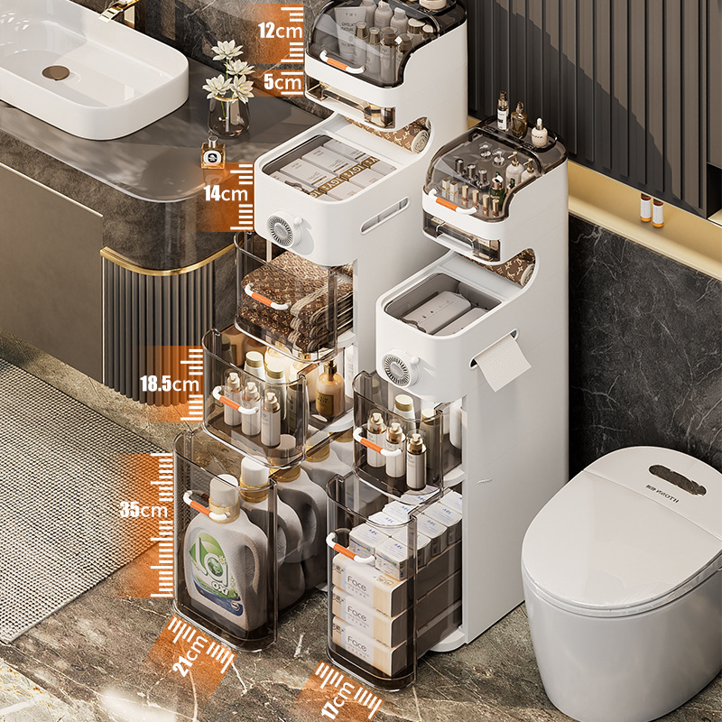 Bathroom Slit Storage Cabinet Ultra-Narrow Drawer Type Toilet Storage Cabinet Bathroom Toilet Floor Shelf Application Scenario