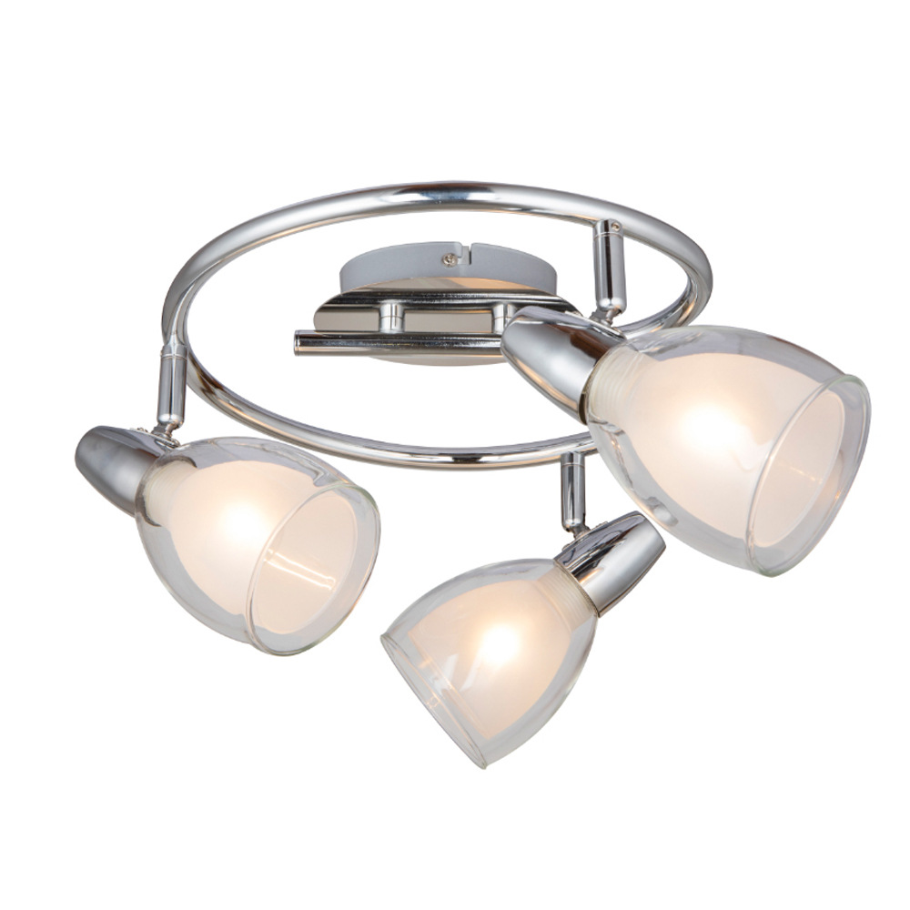 European standard 1-head spotlight, glass lampshade, GU10 lamp head, ceiling lamp, chrome stainless steel panel, hardware, living room ceiling Specification image