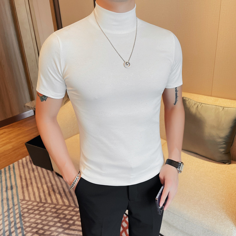 A mature young man's "Starry Sky" powder-sprinkled T-shirt for men, a half-high-neck short-sleeved base layer, a slimming T-shirt, versatile half-sleeved Application Scenario