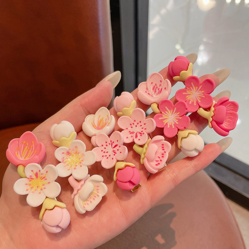 Cherry blossom flower hair clips, duckbill clips, women's summer broken hair bangs, side clips, seamless side clips, headwear, duckbill clips
