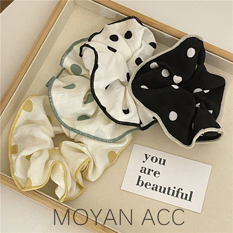 Korean Version Skirt Small Wave Dot Summer Everything With Large Size Hair Circle Retro French Simple Temperament Female Headflower Hair Rope Hair Accessories