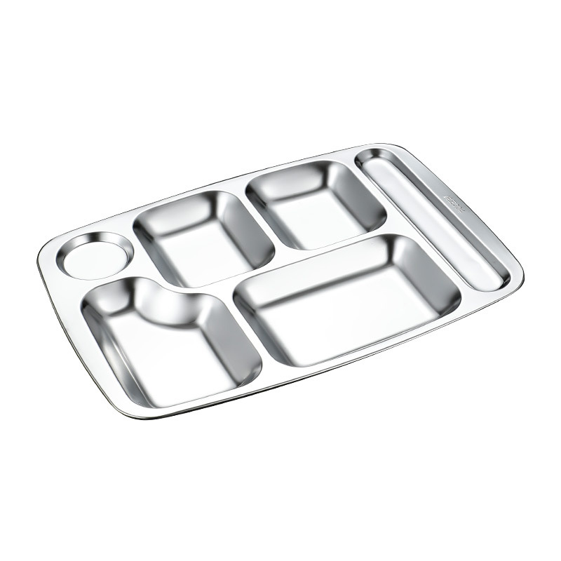 304 stainless steel fast food plates, divided into compartments, food-grade, school cafeteria plates, student meal plates, stainless steel plates Item Picture
