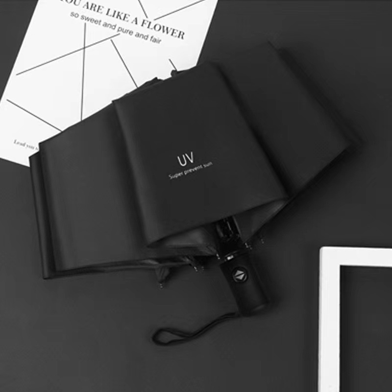 Automatic UV umbrella advertisement, sunshade umbrella, black rubber folding umbrella, sun protection umbrella, UV protection wholesale, can be printed with LOGO Specification image