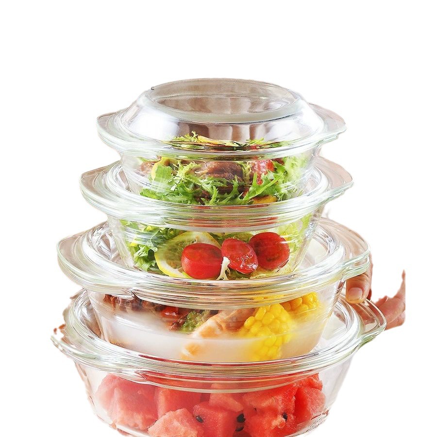 Household transparent high borosilicate glass heat-resistant crystal cooker with lid, microwave oven, oven glass bowls and plates, rice baking trays Item Picture