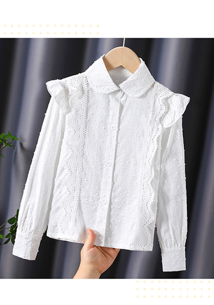 高档女童长袖衬衫纯棉开衫春秋新款儿童女孩白色学院风上衣中大童详情11