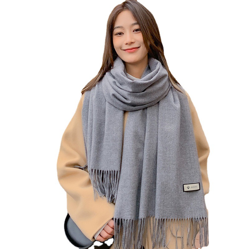 Red Scarf Women's Winter Wool Cashmere Scarf Autumn Winter Women's Shawls Solid Color Men's Imitation Cashmere Scarf Wholesale Item Picture