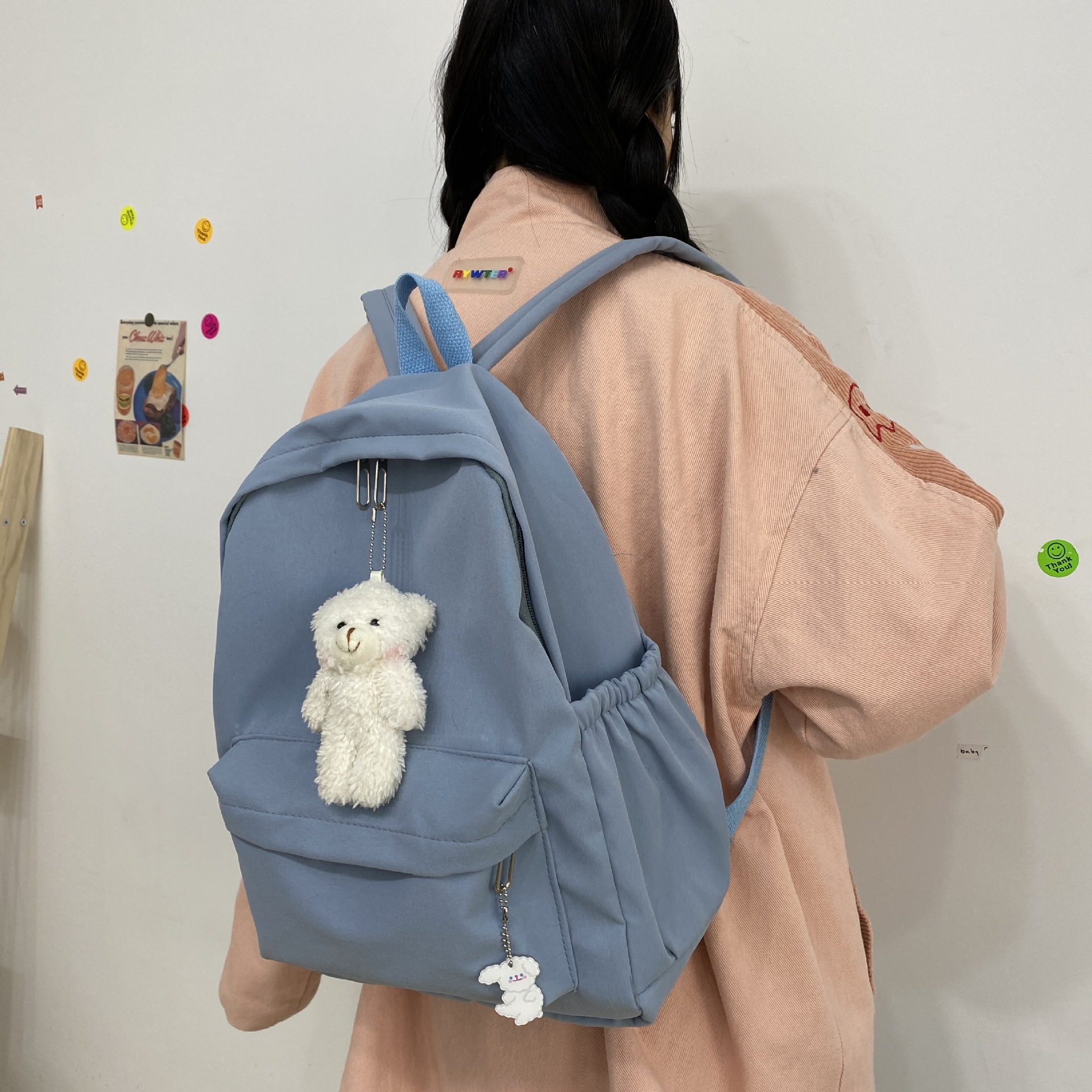 Mori college bolso de escuela de viento para niñas escuela secundaria escuela secundaria universidad mochila de gran capacidad color sólido simple mochila versátil details Picture