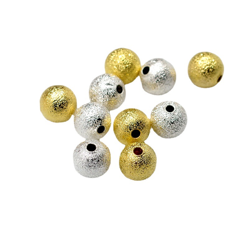 Silver Plated Brass Frosted Round Bead Bright Gold Frosted Bead Diy Accessories Manufacturers Direct Sales Item Picture