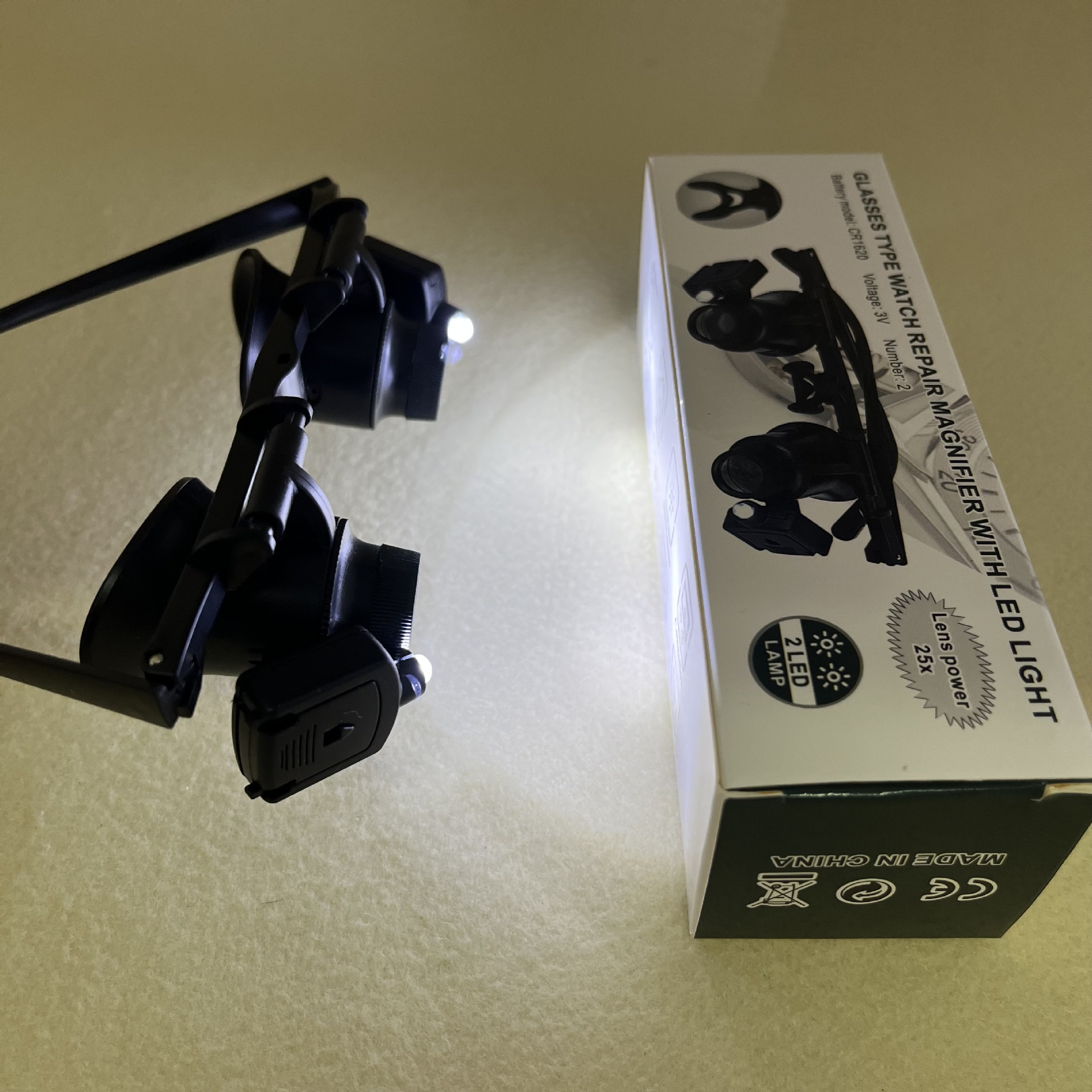 New 9892A-IIP head-mounted glasses with LED light 25x magnifying glass for watch inspection, repair and jewelry appraisal Specification image