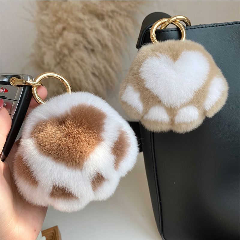 Kitten paw, rex rabbit fur, fur pendant, plush bag pendant, car keychain accessory, cute girl