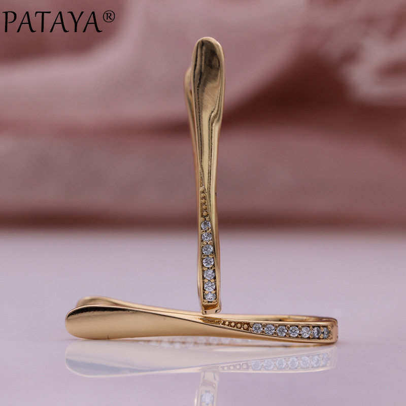 PATAYA585 Rose gold true gold color retention electroplated cross-border direct supply AliExpress U-shaped artificial zircon fashionable and personalized earrings Specification image