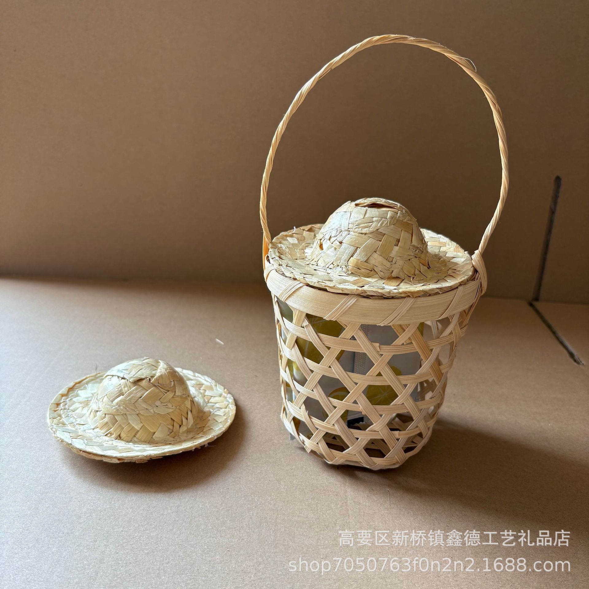 竹编篮子婚礼喜糖盒手工编织高档手提草帽篮筐食品礼品包装篮详情16