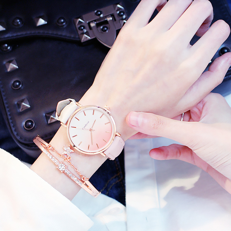 2pcs/set reloj pulsera set mujer moda tendencia gradiente cinturón reloj de cuarzo + estrella pulsera Specification image