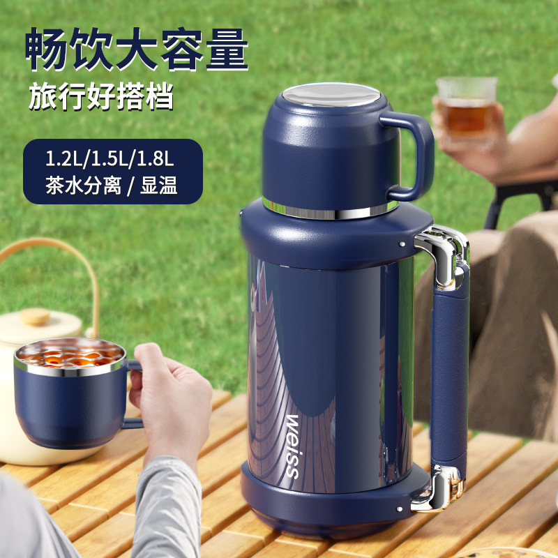 High-end outdoor large-capacity 316 stainless steel travel kettle, portable camping car all-steel mechanical switch insulated kettle