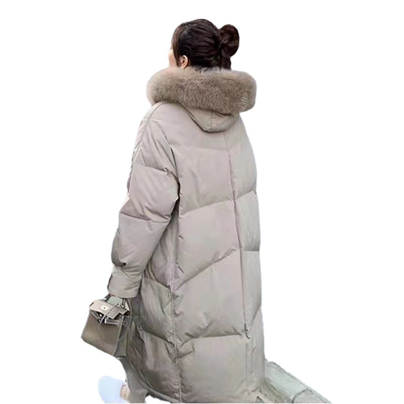 White duck down collar down jacket for women, long and knee-length 2022 new Korean version thickened slimming croissant bread jacket Item Picture