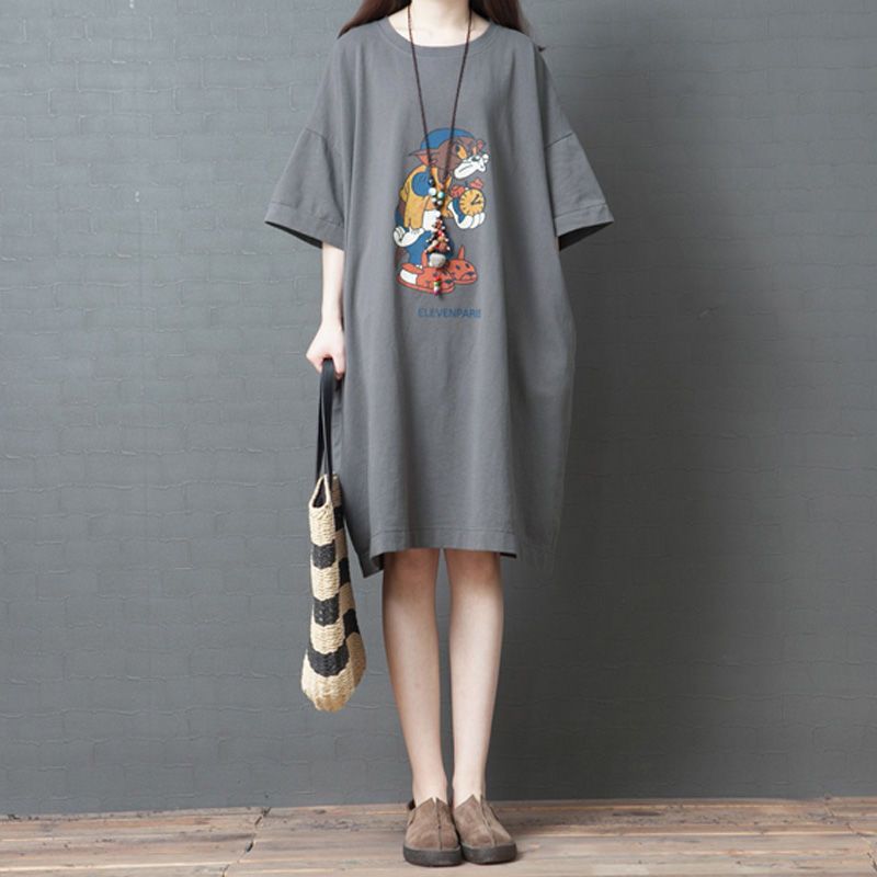 棉质新款高品质连衣裙大码胖妹妹宽松显瘦百搭遮肚休闲长款夏装