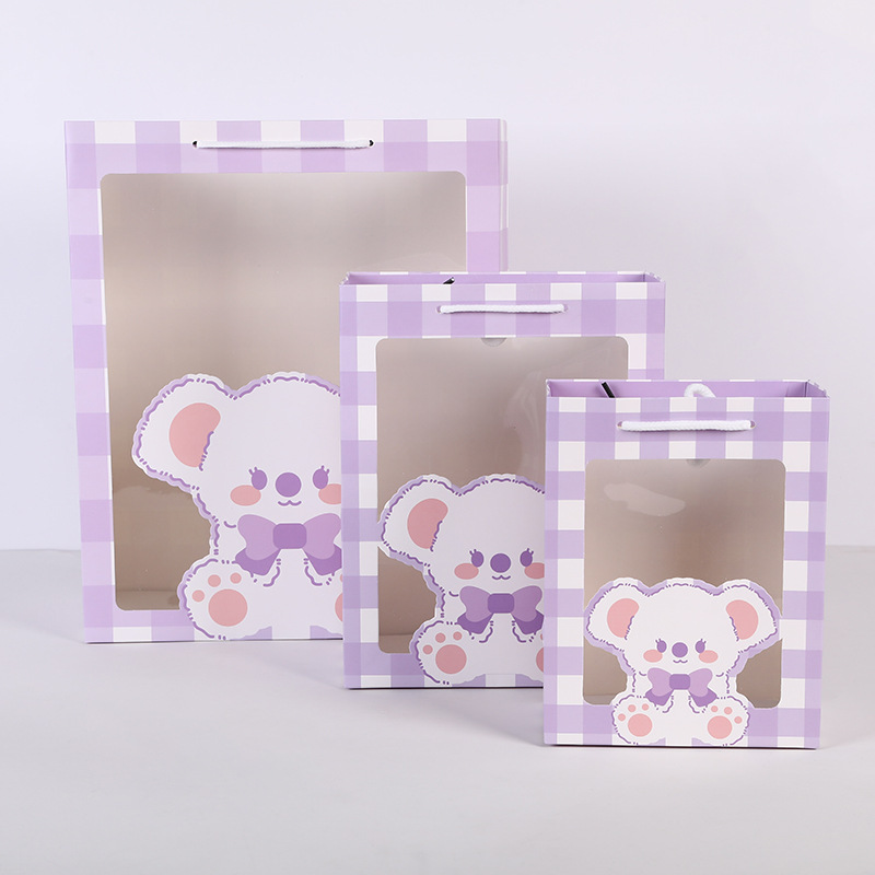 Cartoon handbag, transparent kitchen window bag, Teachers' Day gift bag, white card packaging bag, hand-held paper bag Application Scenario