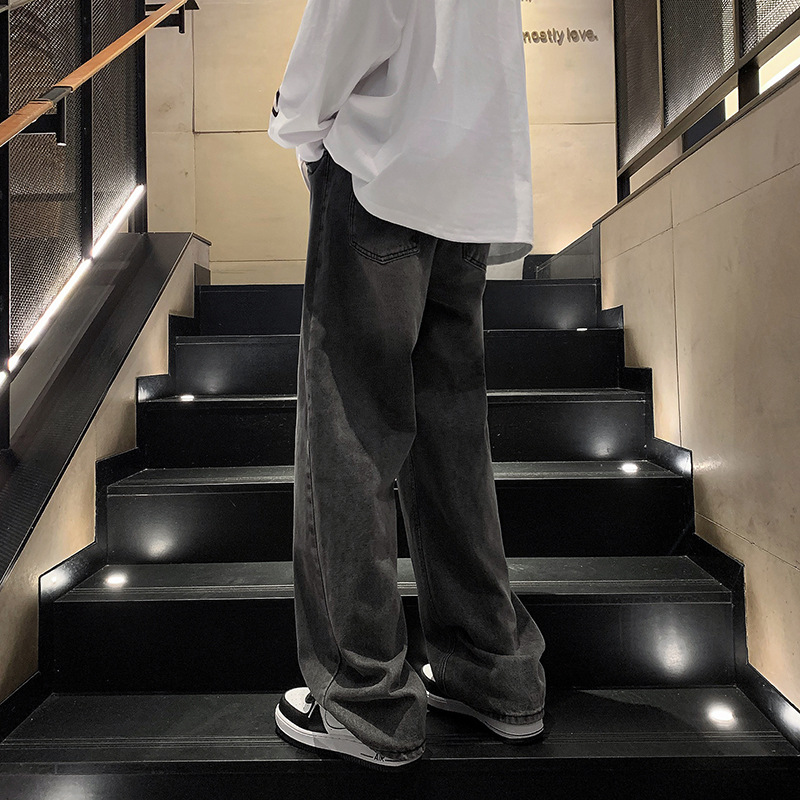 Retro distressed straight-leg jeans for men, stylish, loose, casual and simple, and wide-leg pants for teenagers Specification image