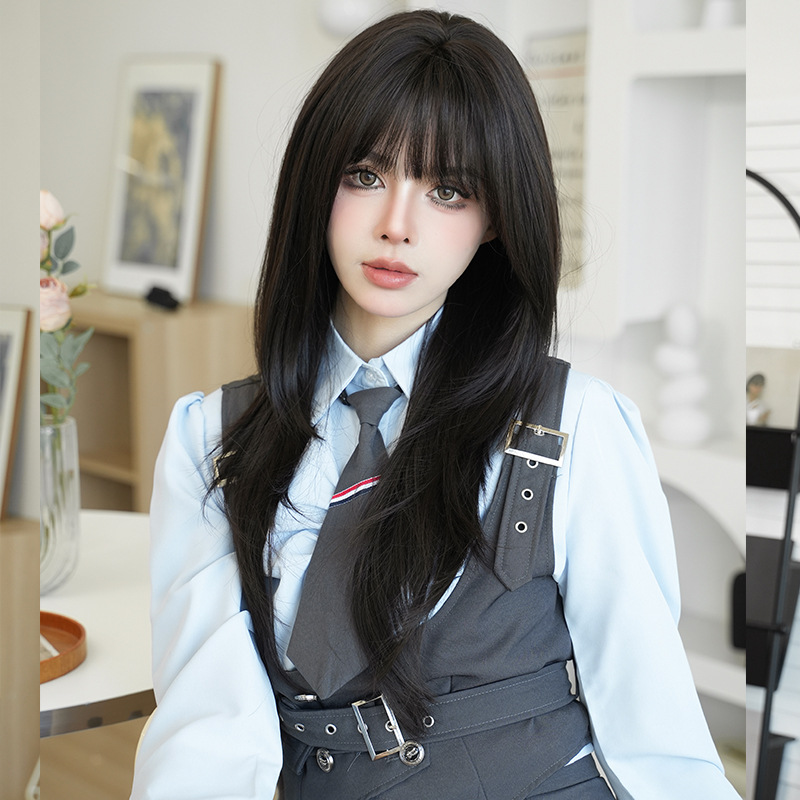 Cross-border spring new product wig for women, long straight hair with inwardly fastened ends, simulated chemical fiber head cover, full set of wig wholesale Application Scenario