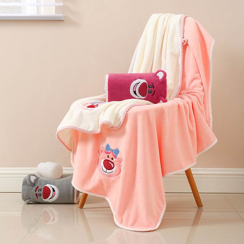 Coral fleece strawberry bear towel bath towel wholesale Cartoon cute absorbent household adult and children's face towel details Picture
