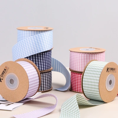 Color matching small check webbed DIY hair bow Gift Florist Flower packaging two color horizontal vertical ribbon thumbnail
