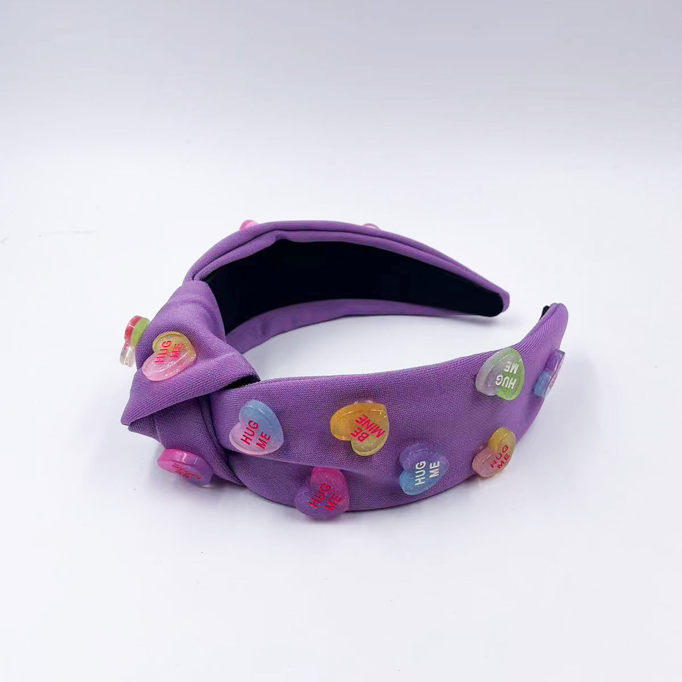 Exclusive Qiwei Accessories, Exclusive Qiwei Accessories, Exclusive Qiwei Accessories, new fashionable and sweet Valentine's Day solid color knotted and flowing sand heart-shaped accessories, wide edge candy-colored headband and hair band Specification image