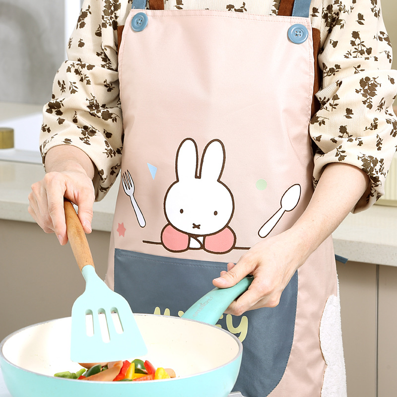 米菲厨房炒菜防水防油围裙男女做饭家用可擦手围腰无袖围裙miffy