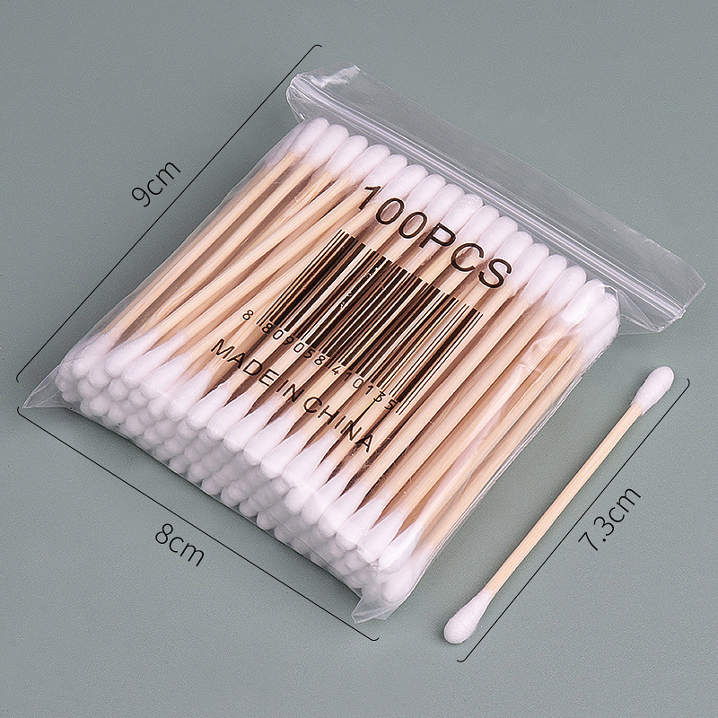 Wholesale disposable bagged double-headed cotton swabs for ear cleaning, makeup removal, beauty cleaning, wooden sticks, cotton swabs, shanilak Item Picture