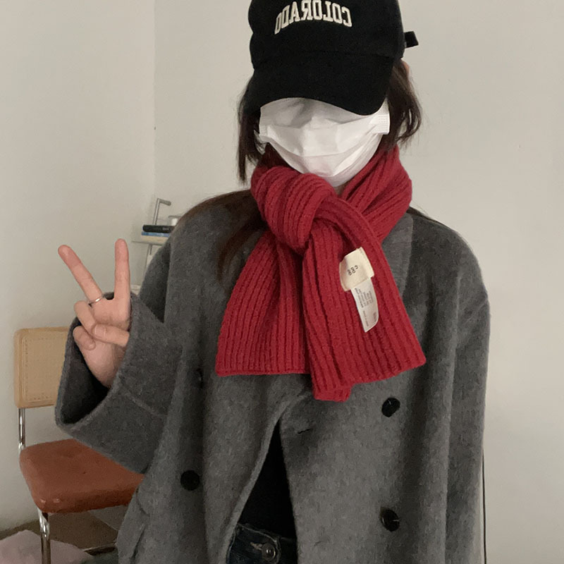 韩国egg围巾设计师款小众马卡龙糖果纯色交叉毛线时尚ins针织围巾详情20