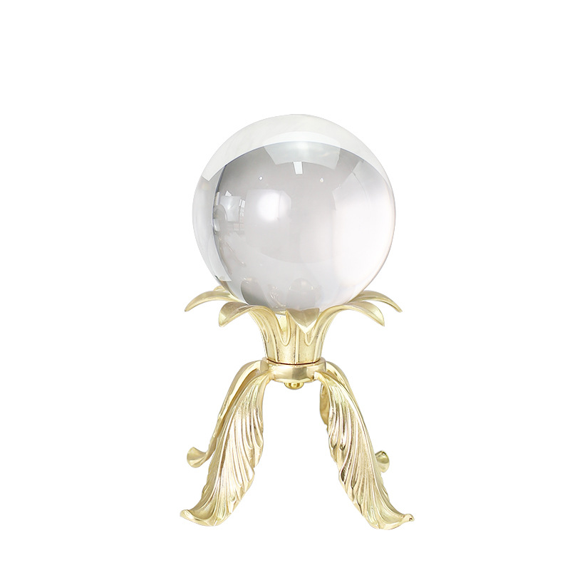 现代金属铜水/书房会客室摆/水晶球摆件白底实物图