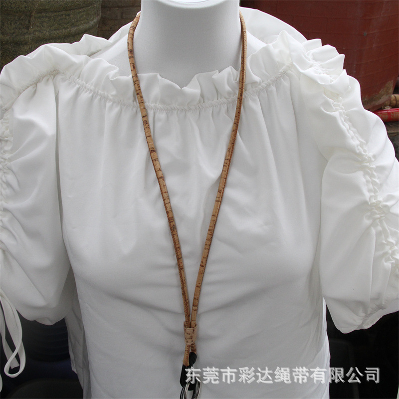 厂家产5MM粗软木挂绳金属狗扣证件照配件圆挂带绳子条工作证挂饰