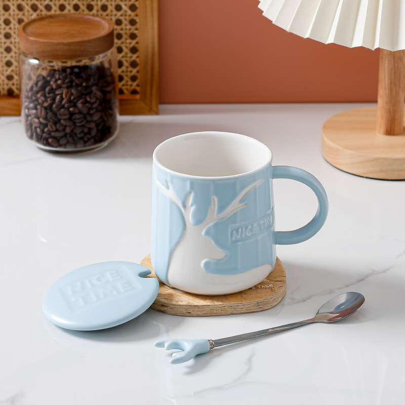 Home Ins High Temperature Resistance Light Luxury Simple High Appearance Level Mark Deer Water Cup With Lid Spoon Student Breakfast Milk Cup Application Scenario