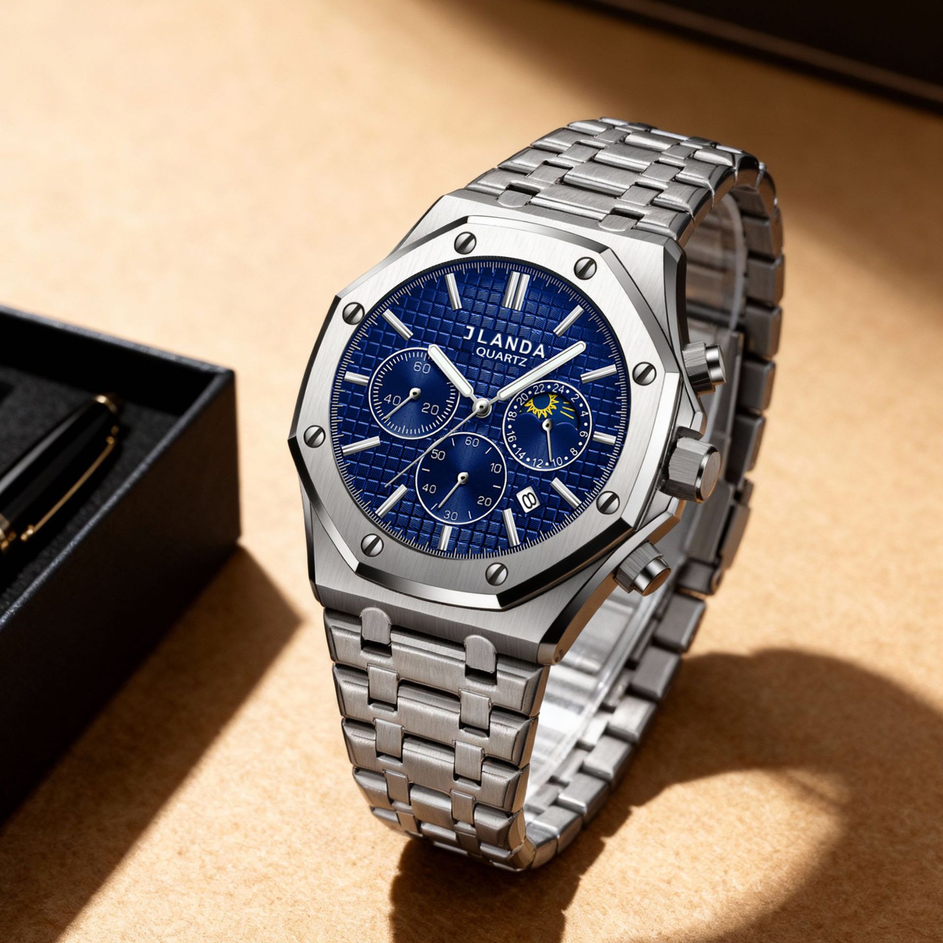 Jinlangda Cross-border bestseller Men's watch octagonal steel band quartz watch, waterproof and luminous, business and fashionable details Picture