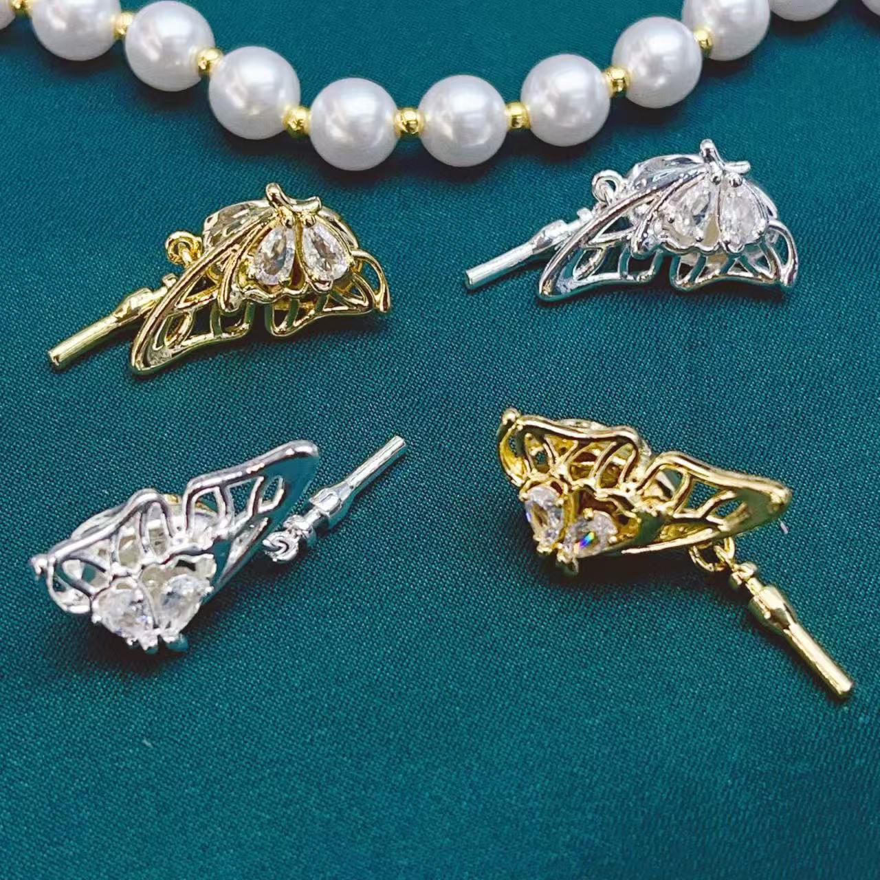 New bracelet and necklace clasp zircon butterfly style gold inlay clasp press clasp copper-plated real gold DIY jewelry accessory details Picture