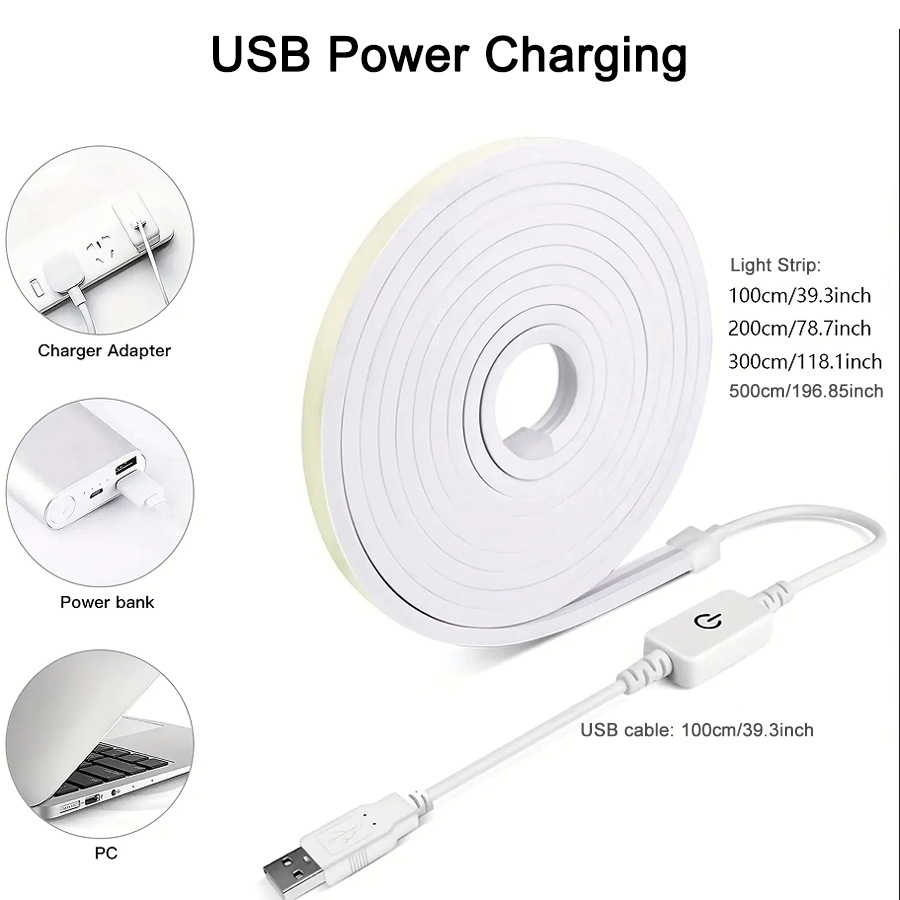 USB light strip, 5V low-voltage flexible neon silicone light strip, waterproof led makeup mirror, bedside TV background ambient light Specification image