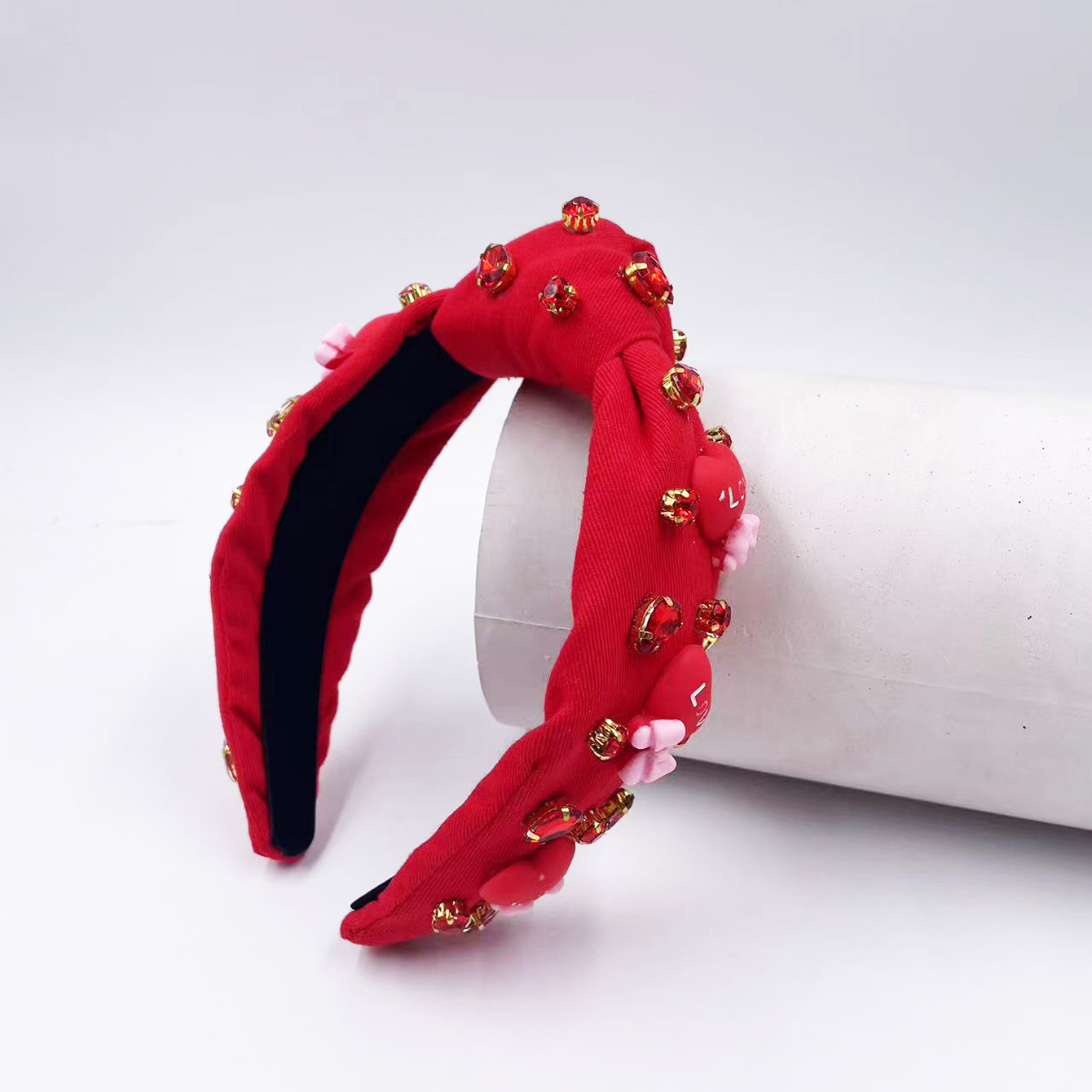Qiwei Accessories Exclusive Qiwei Accessories Exclusive Qiwei Accessories Original New Style large heart, large bow, Valentine's Day diamond-encrusted red and pink high head knot wide edge fashionable hair band details Picture