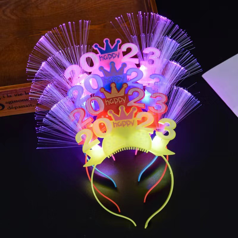 跨境新款时尚新年2023发光发箍创意塑料夜光头饰派对发光玩具批发图